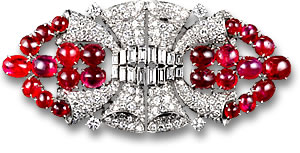 Cartier Art Deco Rubin- und Diamantbrosche