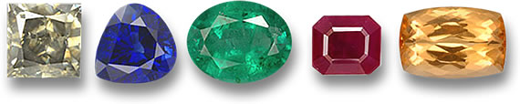 Diamant, blauer Saphir, Rubin, Smaragd und imperialer Topas