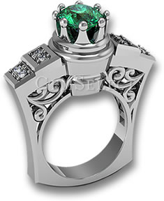 Silberner Smaragdring mit weißen Diamant-Akzentsteinen