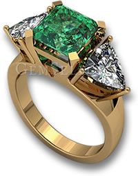 Verlobungsring mit drei Steinen, Smaragd und Diamant
