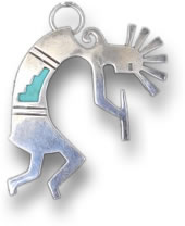 Silberner Kokopelli-Anhänger mit Türkis-Einlage