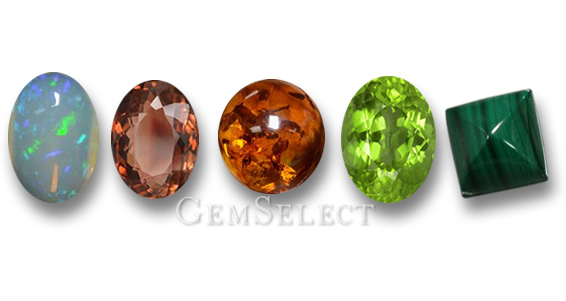 Wasser, Erde, Holz, Feuer und Metall (Opal, Turmalin, Bernstein, Peridot und Malachit)
