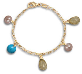 Charm-Armband aus Gelbgold und Edelsteinperlen