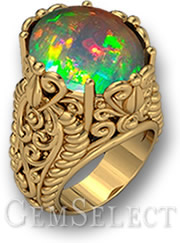 Verzierter Gold-Opal-Cabochon-Ring