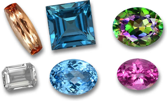 Topasfarben: Blauer Topas, Mystischer Topas, Imperialer Topas, Weißer Topas und Rosa Topas