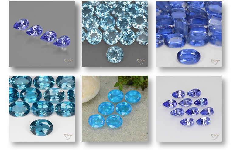 Große Mengen blauer Edelsteine für die Schmuckherstellung