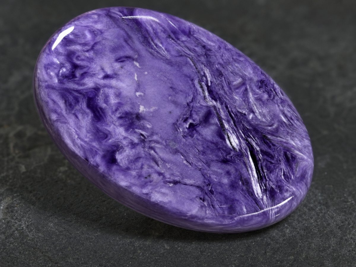 Nahaufnahme von natürlichen Charoit-Edelsteinen