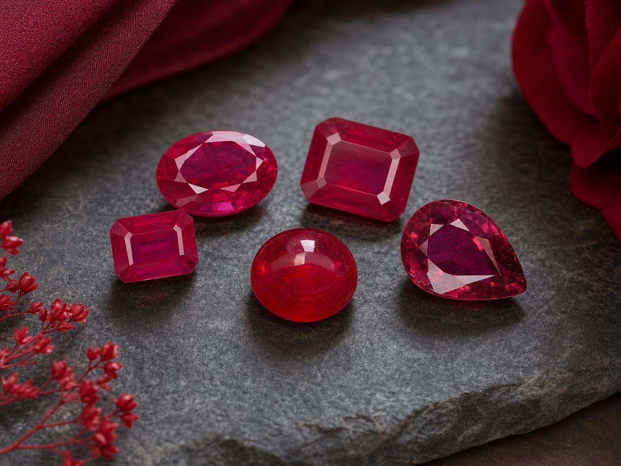 Lose Rubine als Schmuck für den Geburtsstein Juli