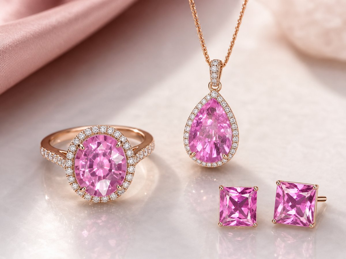 In Schmuckstücken abgebildete rosa Saphire.