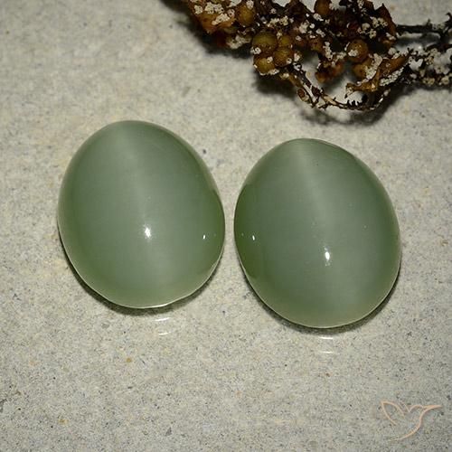 12.17 ct natürliche Medium Light-Green Aktinolith Katzenauge-Edelsteine, Oval Schliff, Lichtdurchlässig