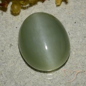 9,17 ctw natürlicher Warmes Grün Aktinolith Katzenauge, Oval, Lichtdurchlässig