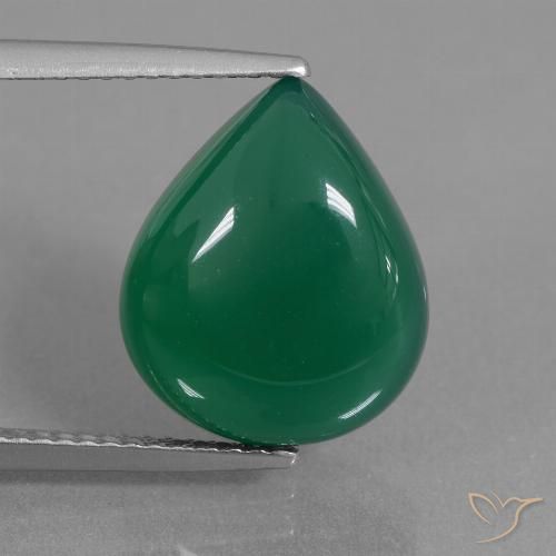 7.09ct Natürlicher Mitteltiefgrün Achat, Birnenform, Lichtdurchlässig