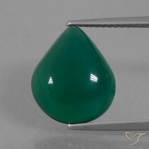 6.87ct Natürlicher Mittleres Dunkelgrün Achat, Birnenform, Lichtdurchlässig