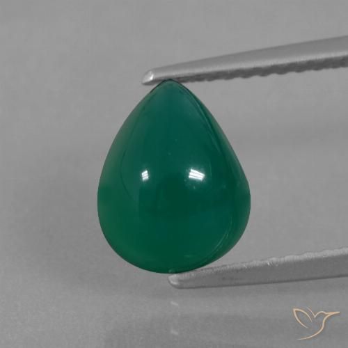 2.81ct Natürlicher Mittleres Dunkelgrün Achat, Birnenform, Lichtdurchlässig