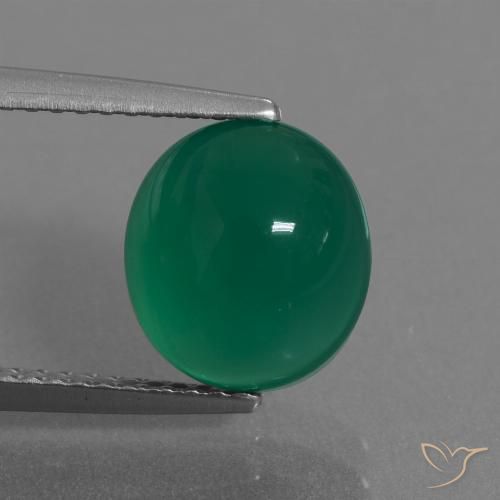 3.20ct Natürlicher Waldgrün Achat, Oval, Lichtdurchlässig