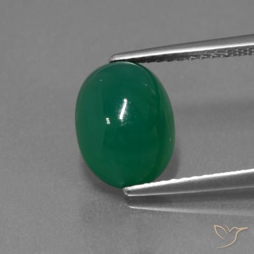 3.49ct Natürlicher Mitteltiefgrün Achat, Oval, Lichtdurchlässig