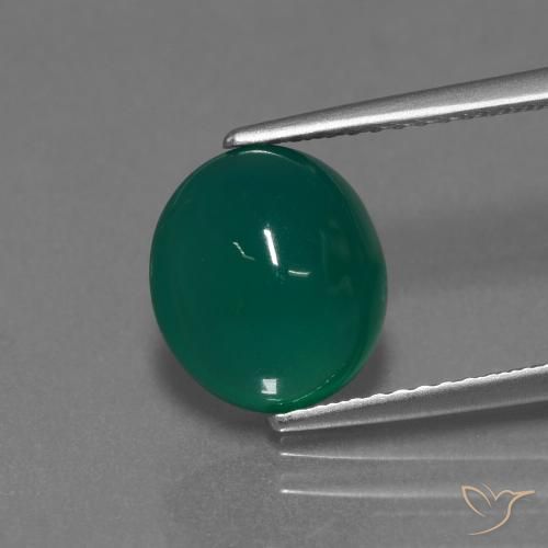 3.49ct Natürlicher Mittleres Dunkelgrün Achat, Oval, Lichtdurchlässig