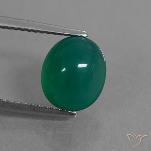 3.31ct Natürlicher Mittleres Dunkelgrün Achat, Oval, Lichtdurchlässig