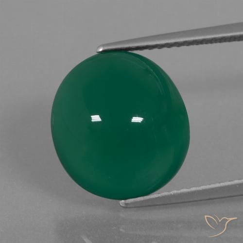 7.92ct Natürlicher Mittleres Dunkelgrün Achat, Oval, Lichtdurchlässig