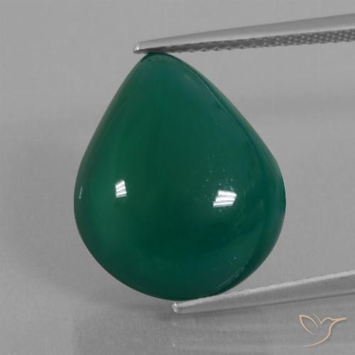12.92ct Natürlicher Mittleres Dunkelgrün Achat, Birnenform, Lichtdurchlässig, Photo A
