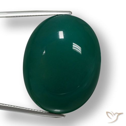 56.95ct Natürlicher dunkelgrün Achat, Oval, Lichtdurchlässig, Photo A