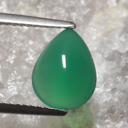 2.04ct Natürlicher Warmes Grün Achat, Birnenform, Lichtdurchlässig