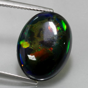 6,36 ctw natürlicher mehrfarbiger Schwarzer Opal, Oval Schliff, Lichtundurchlässig