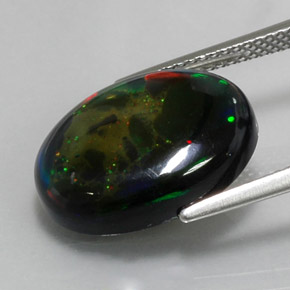 6,36 ctw natürlicher mehrfarbiger Schwarzer Opal, Oval Schliff, Lichtundurchlässig