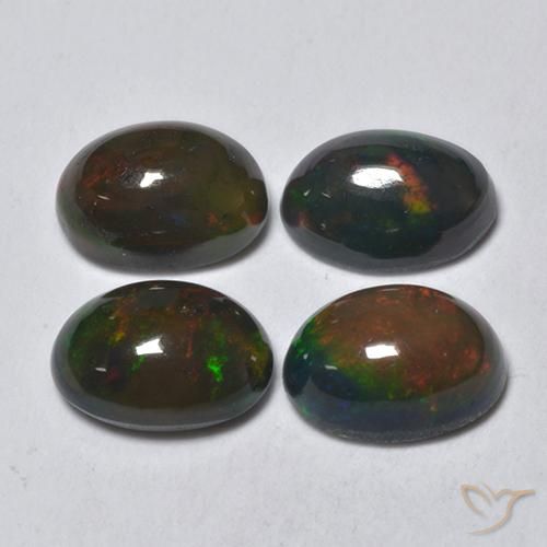 1.54ctw Natürlicher Mehrfarbig Schwarzer Opal, Oval, Lichtdurchlässig