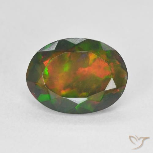 1,80 ctw natürlicher mehrfarbiger Schwarzer Opal, Oval Schliff, Lichtdurchlässig