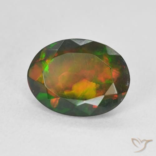 1,80 ctw natürlicher mehrfarbiger Schwarzer Opal, Oval Schliff, Lichtdurchlässig