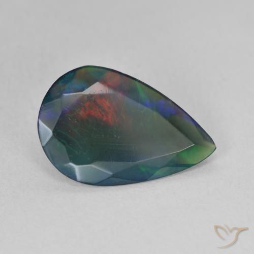 2,01 ctw natürlicher mehrfarbiger Schwarzer Opal, Birnenform, Lichtdurchlässig