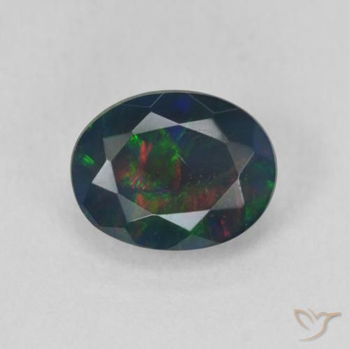 1.35ct Natürlicher Mehrfarbig Schwarzer Opal, Oval, Lichtdurchlässig