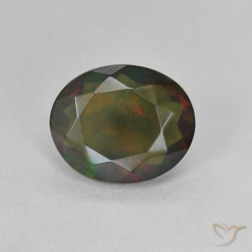 1.24ct Natürlicher Mehrfarbig Schwarzer Opal, Oval, Lichtdurchlässig