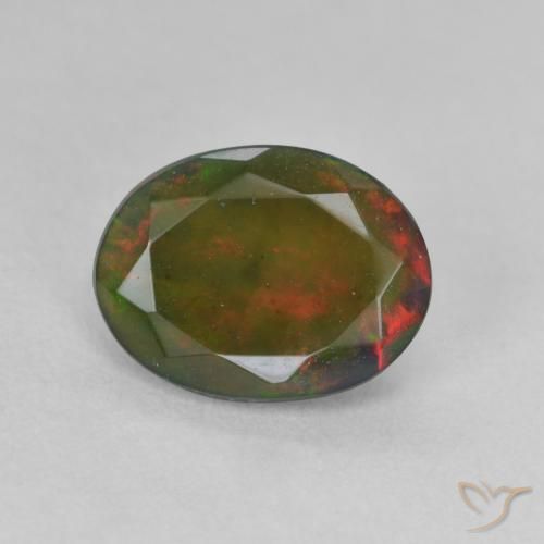 1.24ct Natürlicher Mehrfarbig Schwarzer Opal, Oval, Lichtdurchlässig