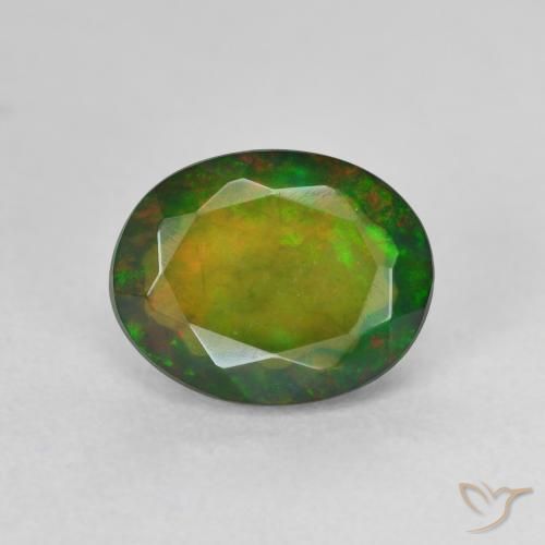 1.38ct Natürlicher Mehrfarbig Schwarzer Opal, Oval, Lichtdurchlässig