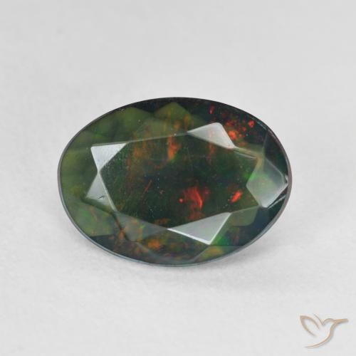1.74ct Natürlicher Mehrfarbig Schwarzer Opal, Oval, Lichtdurchlässig