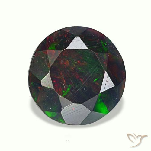 0,75 ctw natürlicher mehrfarbiger Schwarzer Opal, Rundschliff, Lichtundurchlässig