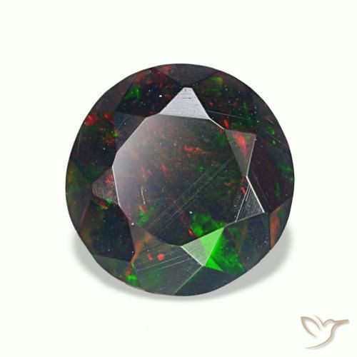 0,75 ctw natürlicher mehrfarbiger Schwarzer Opal, Rundschliff, Lichtundurchlässig