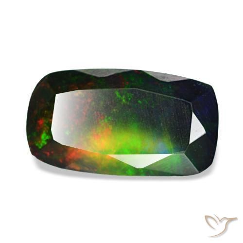 1,09 ctw natürlicher mehrfarbiger Schwarzer Opal, Kissenschliff, Lichtdurchlässig