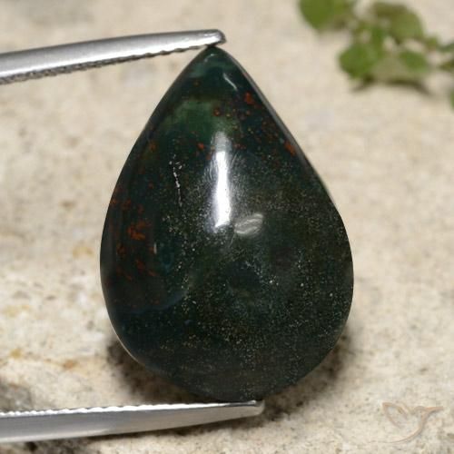15.14ct Natürlicher tiefgrün Blutstein, Birnenform, Lichtundurchlässig