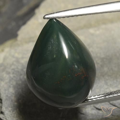 14.78ct Natürlicher dunkelgrün Blutstein, Birnenform, Lichtundurchlässig