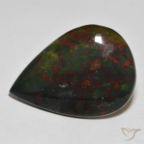 33.07ct Natürlicher Grün und Rot Blutstein, Birnenform, Lichtundurchlässig