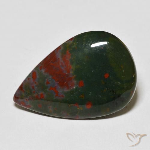 22.06ct Natürlicher Grün und Rot Blutstein, Birnenform, Lichtundurchlässig
