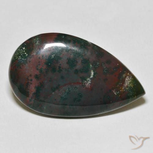 31.64ct Natürlicher Grün und Rot Blutstein, Birnenform, Lichtundurchlässig