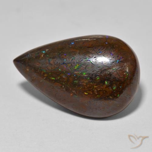 20,74 ctw natürlicher mehrfarbiger Boulder-Opal, Birnenform, Lichtundurchlässig