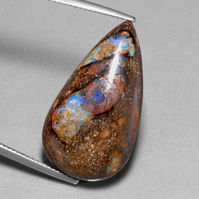 24,40 ctw natürlicher mehrfarbiger Boulder-Opal, Birnenform, Lichtundurchlässig
