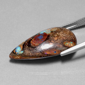 24,40 ctw natürlicher mehrfarbiger Boulder-Opal, Birnenform, Lichtundurchlässig