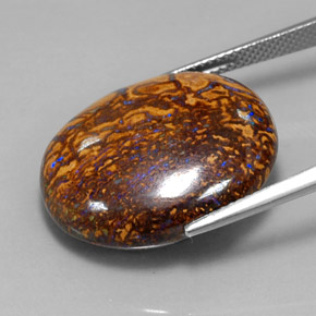 34,21 ctw natürlicher mehrfarbiger Boulder-Opal, Oval Schliff, Lichtundurchlässig