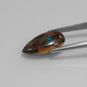 4,03 ctw natürlicher mehrfarbiger Boulder-Opal, Birnenform, Lichtundurchlässig